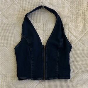 Blue Denim Halter Top with Zipper